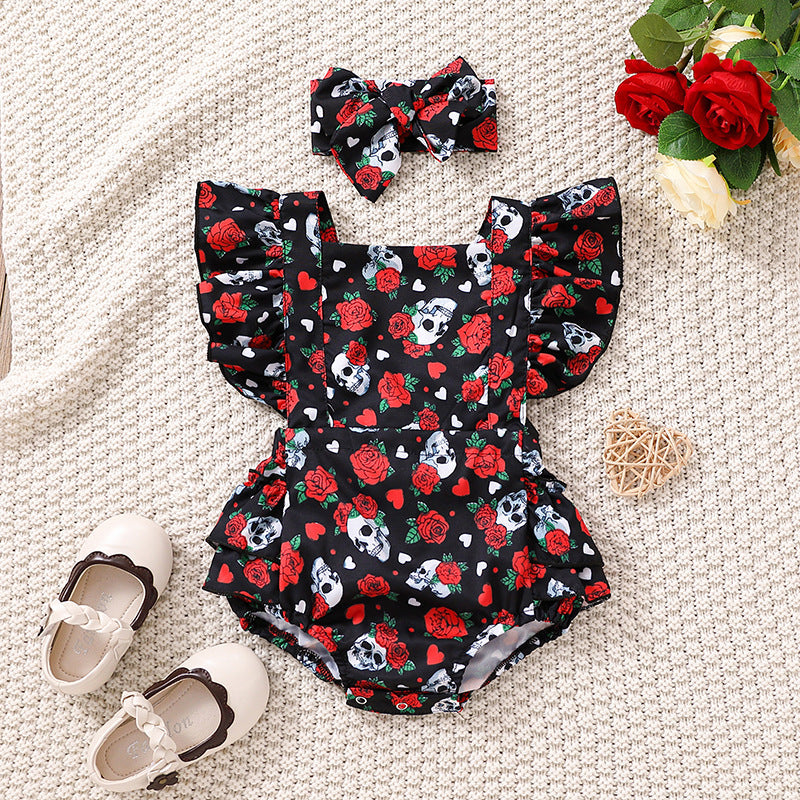 Baby Girls Flower Cartoon Print Rompers Wholesale 22122097