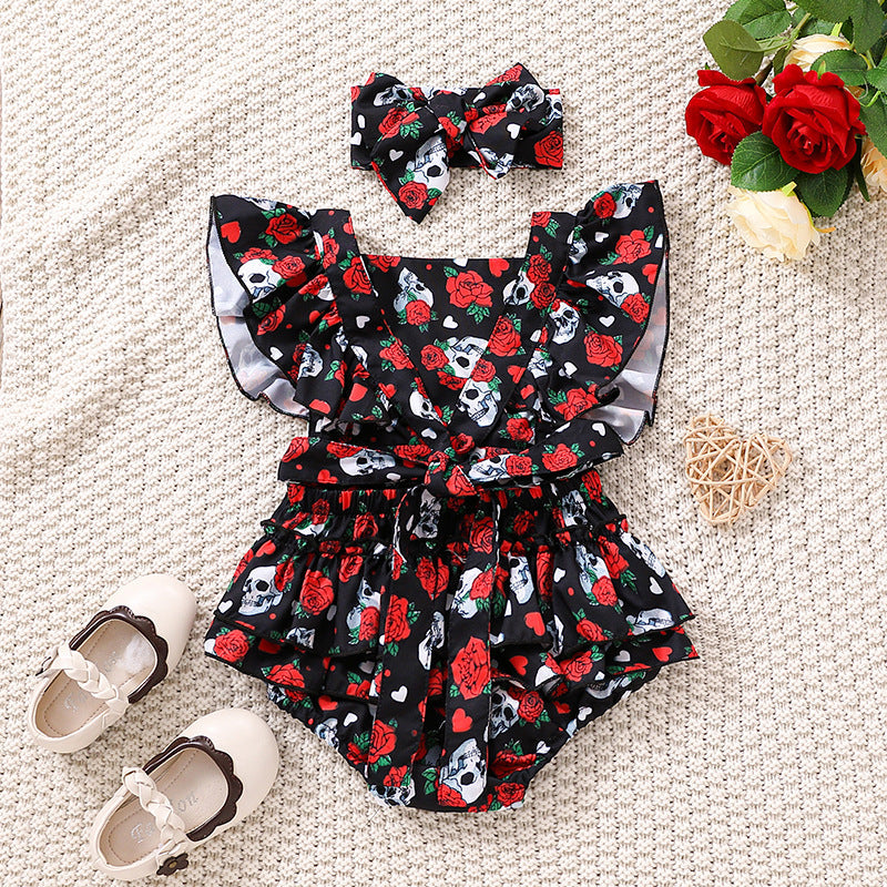 Baby Girls Flower Cartoon Print Rompers Wholesale 22122097