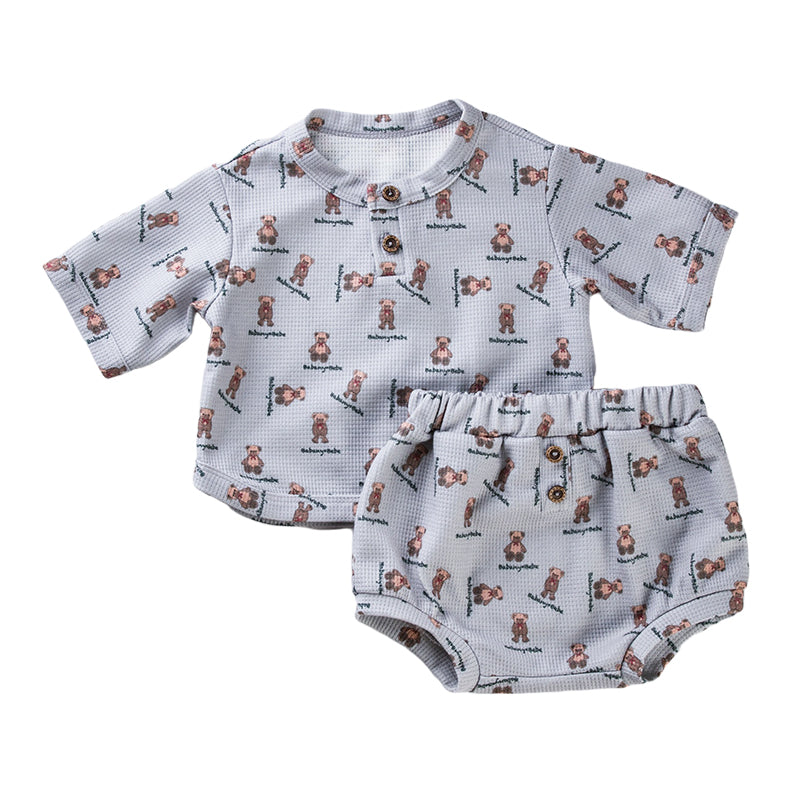 2 Pieces Set Baby Kid Unisex Solid Color Print Tops And Shorts Wholesale 221221196