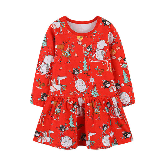 Baby Kid Girls Animals Cartoon Print Christmas Dresses Wholesale 221221218