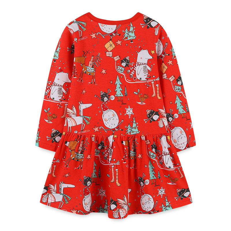 Baby Kid Girls Animals Cartoon Print Christmas Dresses Wholesale 221221218