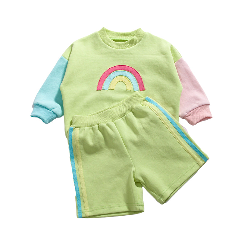 2 Pieces Set Baby Kid Unisex Color-blocking Rainbow Hoodies Swearshirts And Shorts Wholesale 221221224