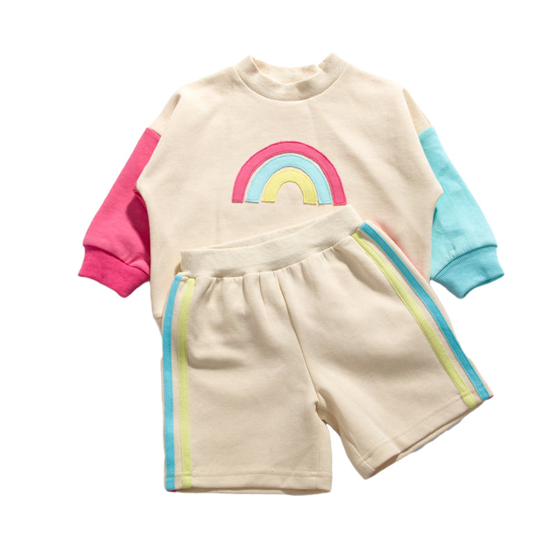 2 Pieces Set Baby Kid Unisex Color-blocking Rainbow Hoodies Swearshirts And Shorts Wholesale 221221224