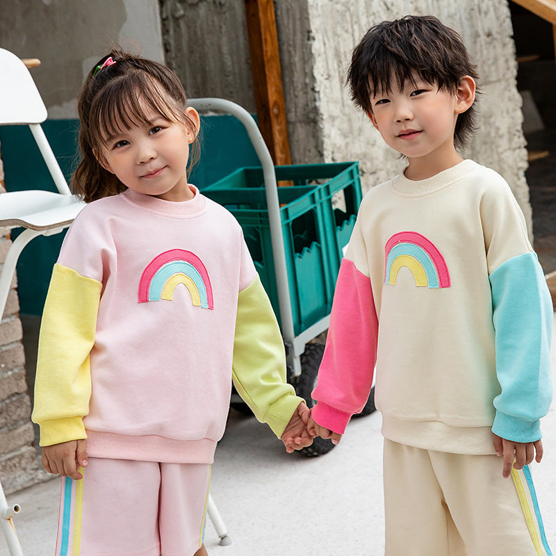 2 Pieces Set Baby Kid Unisex Color-blocking Rainbow Hoodies Swearshirts And Shorts Wholesale 221221224