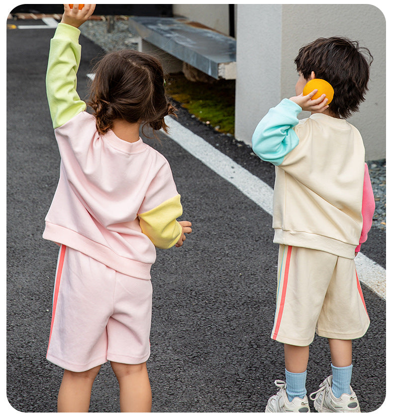 2 Pieces Set Baby Kid Unisex Color-blocking Rainbow Hoodies Swearshirts And Shorts Wholesale 221221224