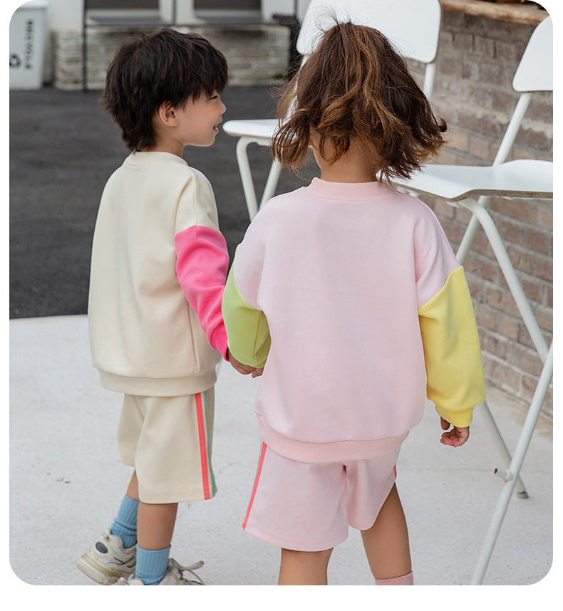 2 Pieces Set Baby Kid Unisex Color-blocking Rainbow Hoodies Swearshirts And Shorts Wholesale 221221224