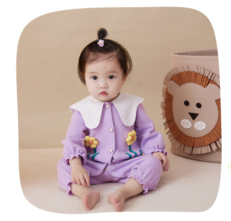 Baby Girls Color-blocking Flower Jumpsuits Wholesale 221221275