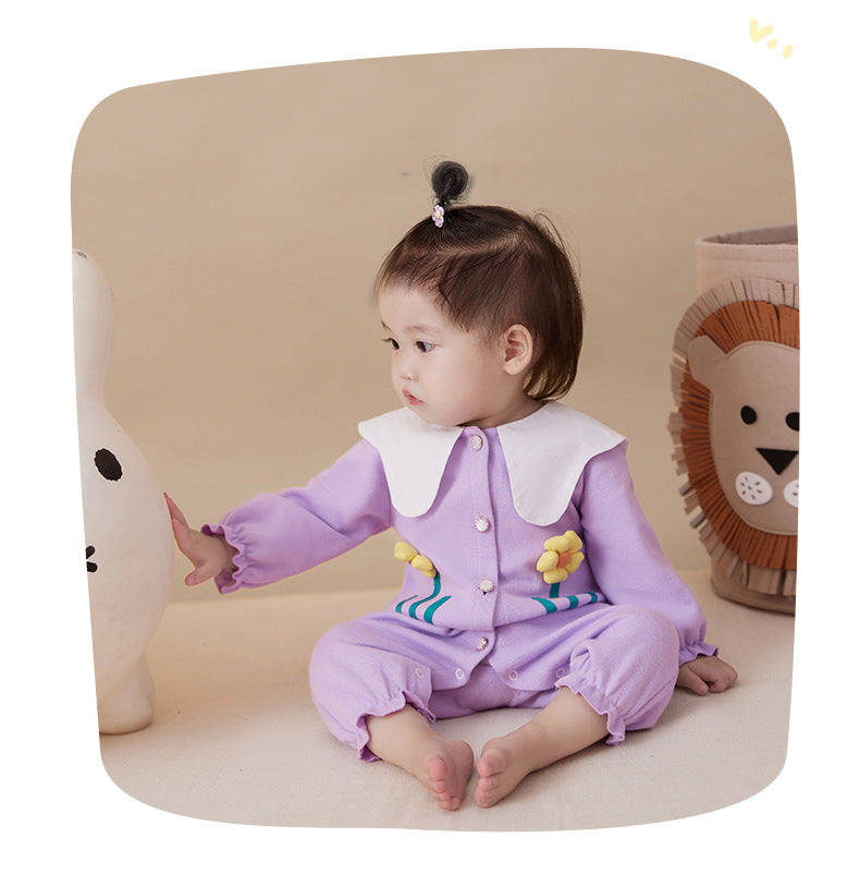 Baby Girls Color-blocking Flower Jumpsuits Wholesale 221221275