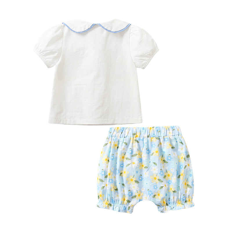 2 Pieces Set Baby Kid Girls Embroidered Print Tops And Flower Shorts Wholesale 221221279