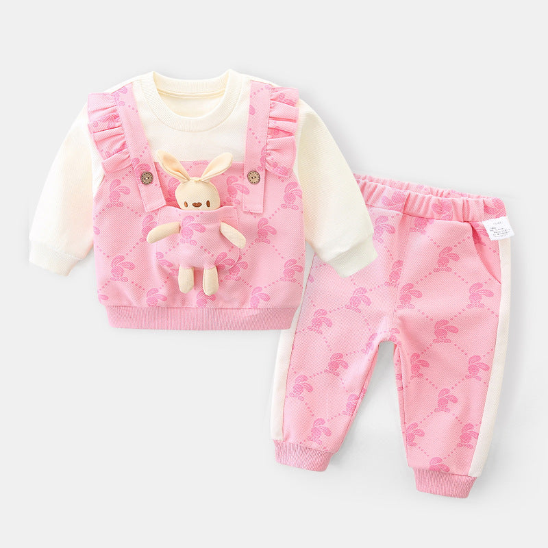 2 Pieces Set Baby Kid Girls Animals Cartoon Print Tops And Pants Wholesale 221221283