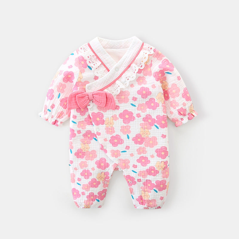 Baby Girls Flower Bow Print Jumpsuits Wholesale 221221287