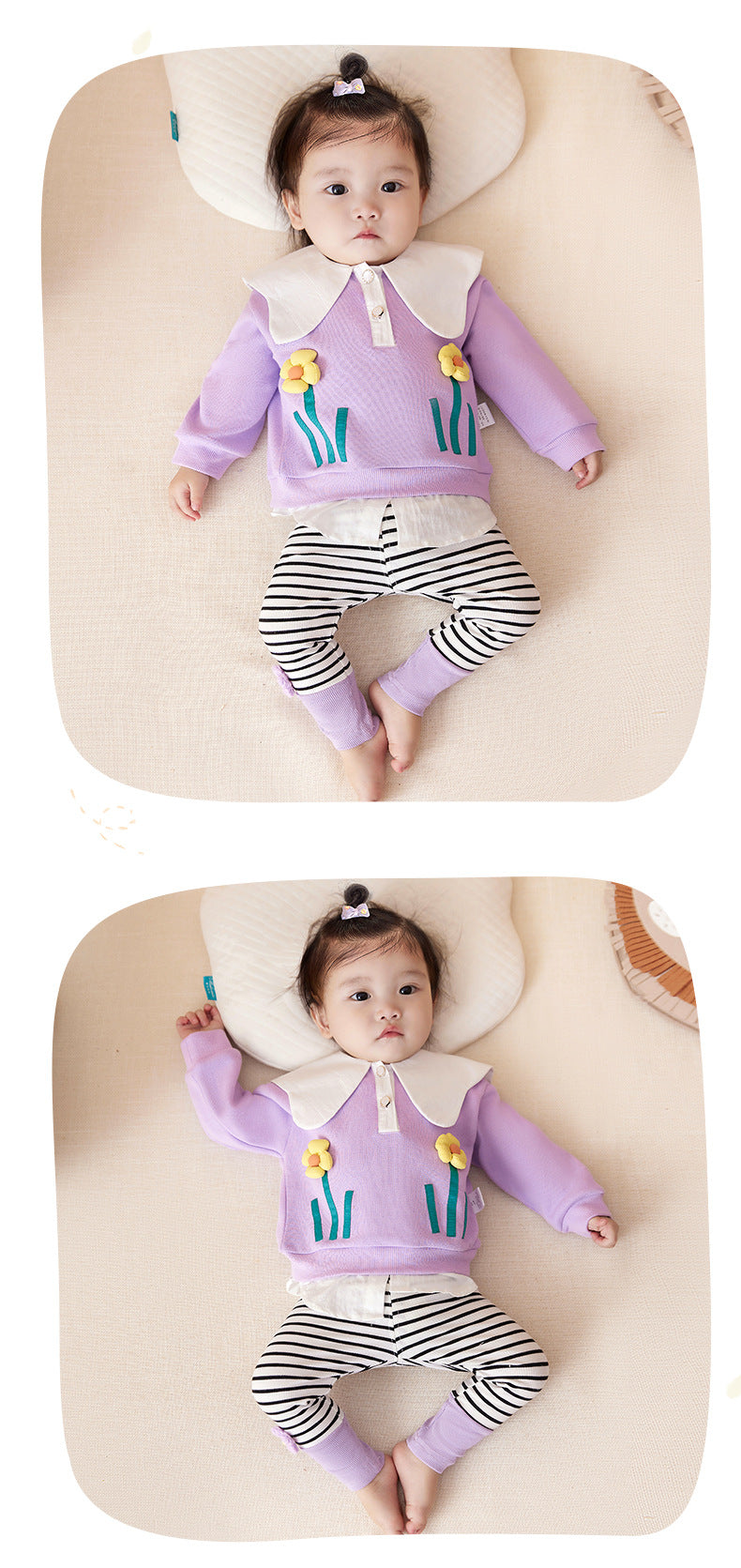 2 Pieces Set Baby Kid Girls Flower Tops And Striped Pants Wholesale 221221288