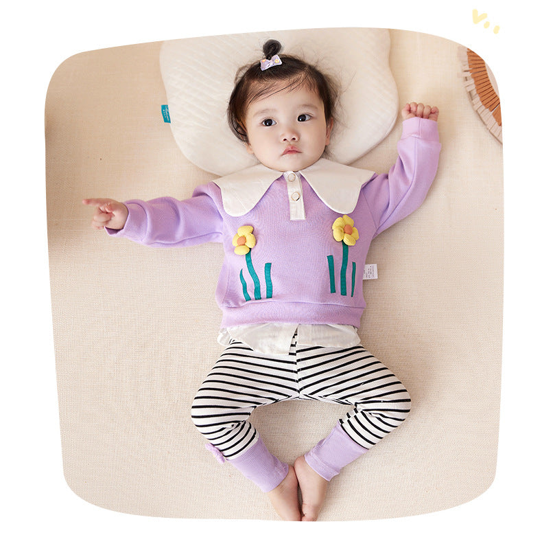 2 Pieces Set Baby Kid Girls Flower Tops And Striped Pants Wholesale 221221288