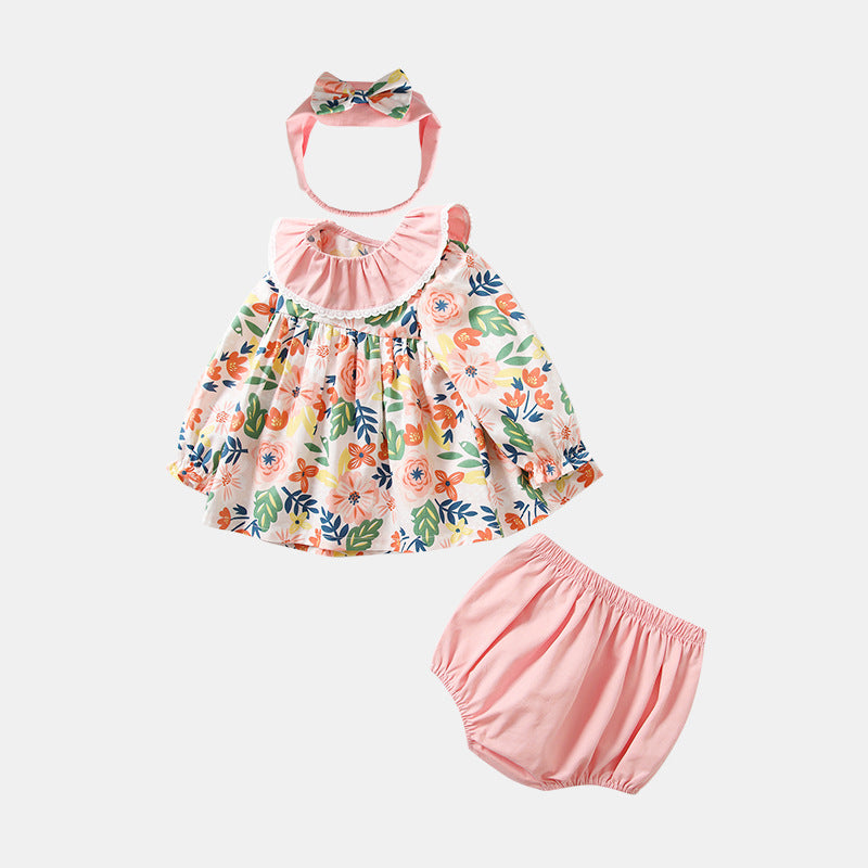 2 Pieces Set Baby Kid Girls Flower Print Tops And Solid Color Shorts Wholesale 221221290