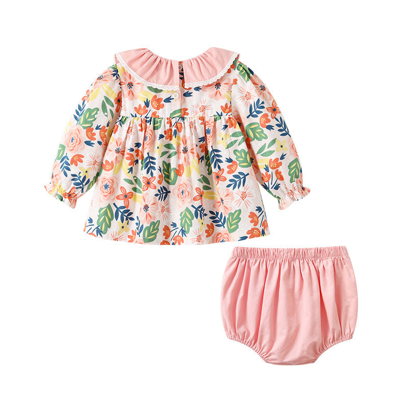 2 Pieces Set Baby Kid Girls Flower Print Tops And Solid Color Shorts Wholesale 221221290