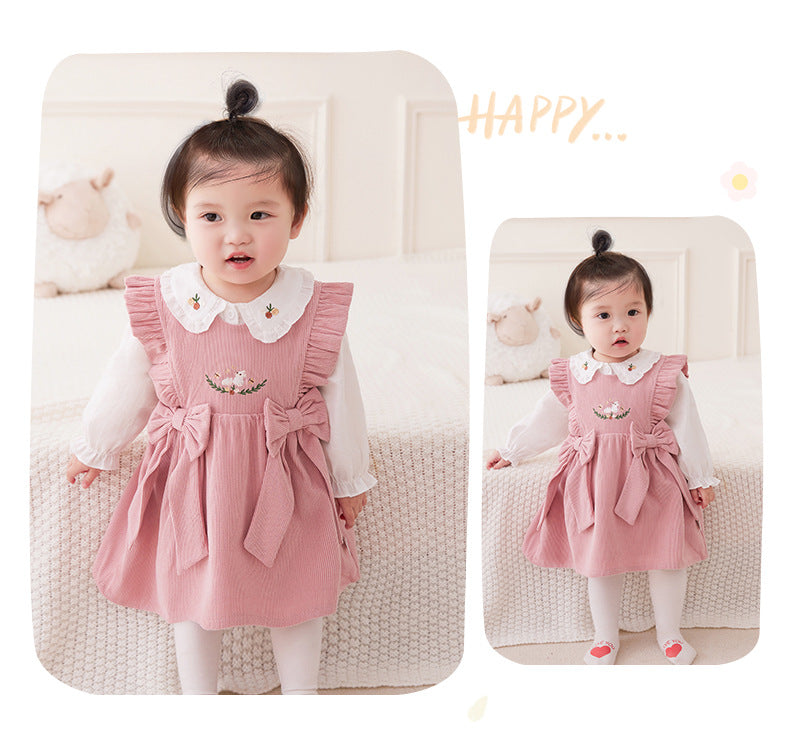 2 Pieces Set Baby Kid Girls Flower Embroidered Tops And Dresses Wholesale 221221308