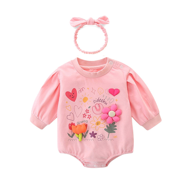 Baby Girls Flower Love heart Print Rompers Wholesale 221221309