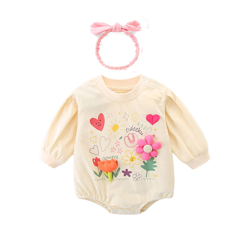 Baby Girls Flower Love heart Print Rompers Wholesale 221221309