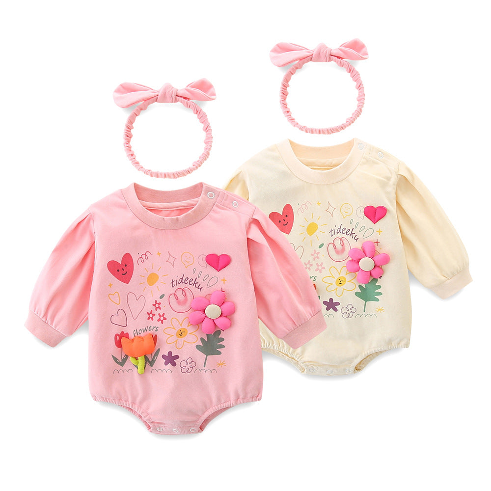 Baby Girls Flower Love heart Print Rompers Wholesale 221221309