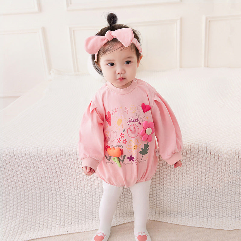 Baby Girls Flower Love heart Print Rompers Wholesale 221221309