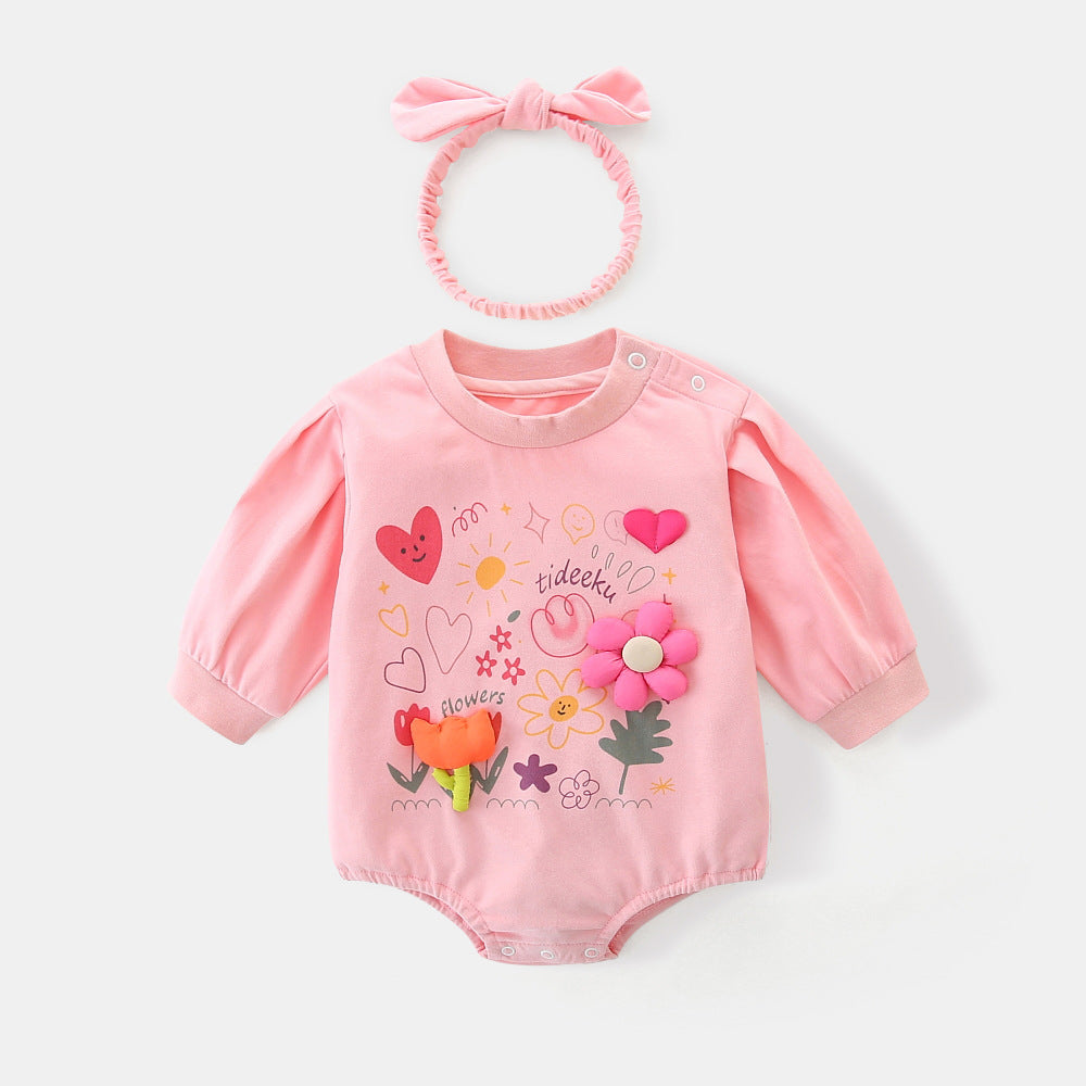 Baby Girls Flower Love heart Print Rompers Wholesale 221221309