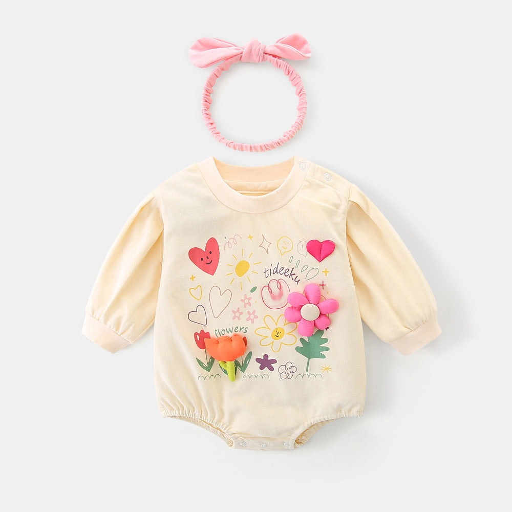 Baby Girls Flower Love heart Print Rompers Wholesale 221221309