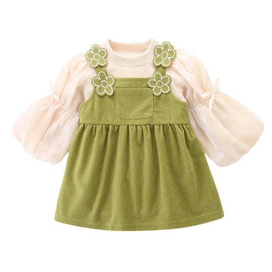 2 Pieces Set Baby Kid Girls Solid Color Bow Tops And Flower Dresses Wholesale 221221321