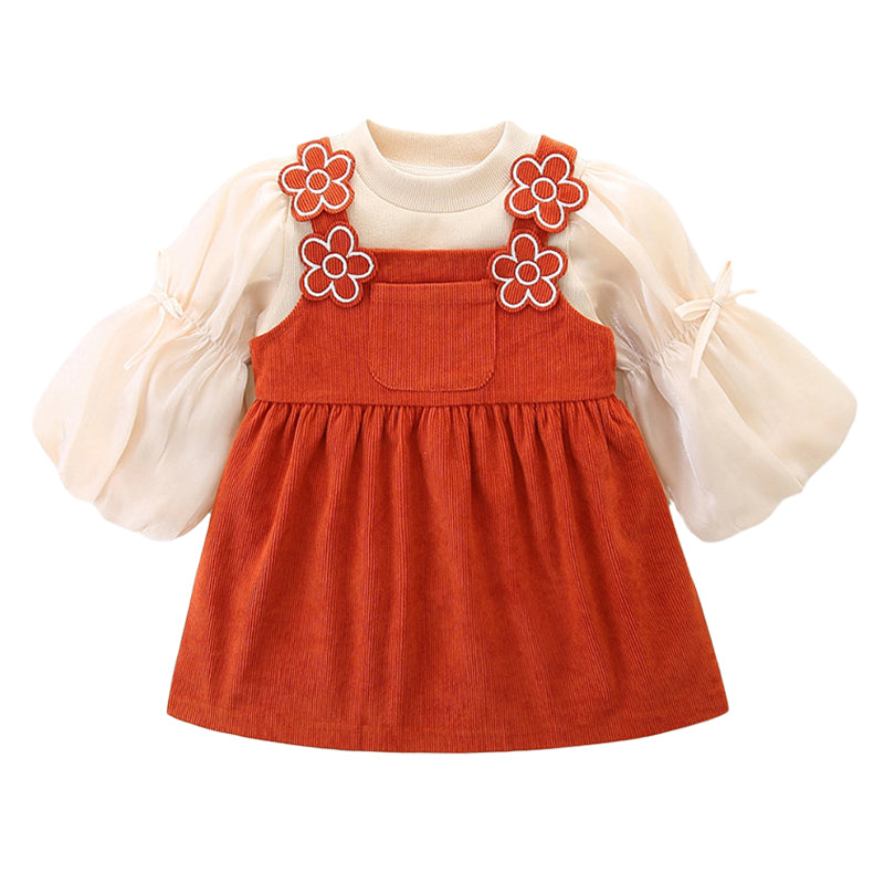 2 Pieces Set Baby Kid Girls Solid Color Bow Tops And Flower Dresses Wholesale 221221321