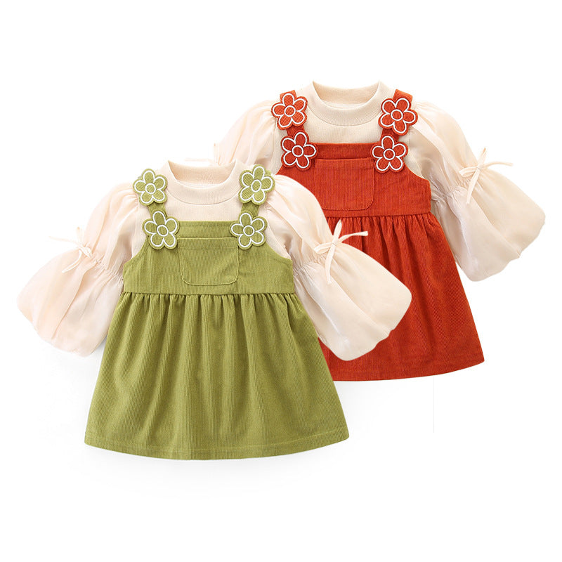 2 Pieces Set Baby Kid Girls Solid Color Bow Tops And Flower Dresses Wholesale 221221321