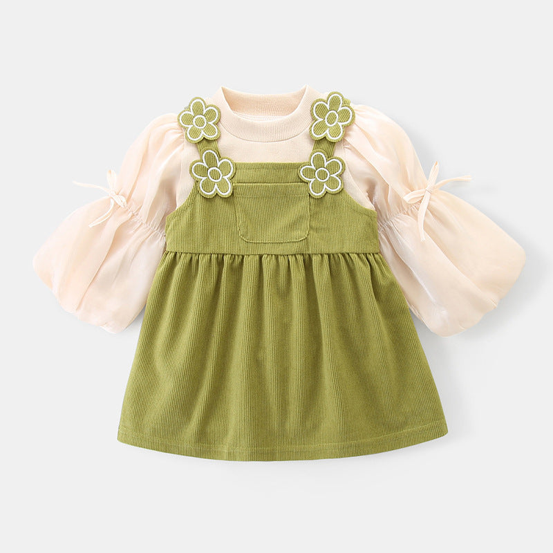 2 Pieces Set Baby Kid Girls Solid Color Bow Tops And Flower Dresses Wholesale 221221321