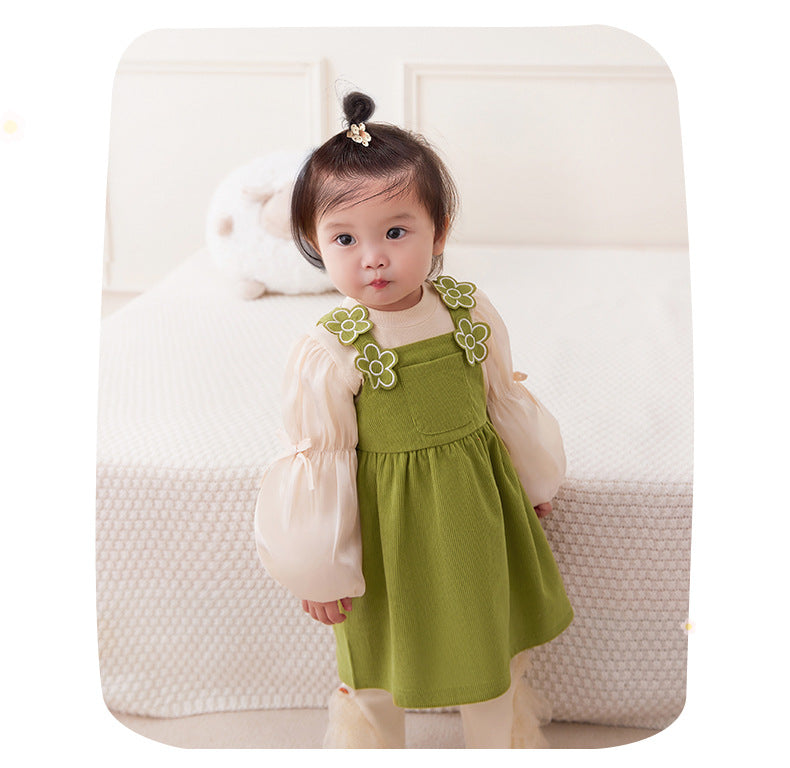 2 Pieces Set Baby Kid Girls Solid Color Bow Tops And Flower Dresses Wholesale 221221321