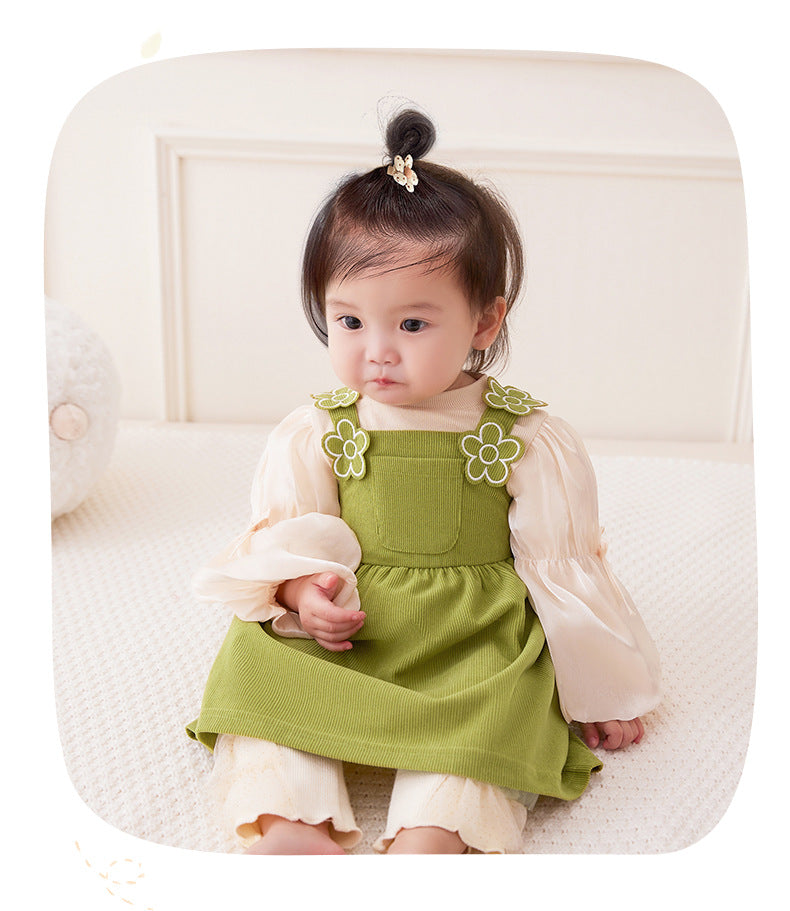 2 Pieces Set Baby Kid Girls Solid Color Bow Tops And Flower Dresses Wholesale 221221321