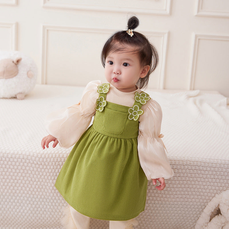 2 Pieces Set Baby Kid Girls Solid Color Bow Tops And Flower Dresses Wholesale 221221321