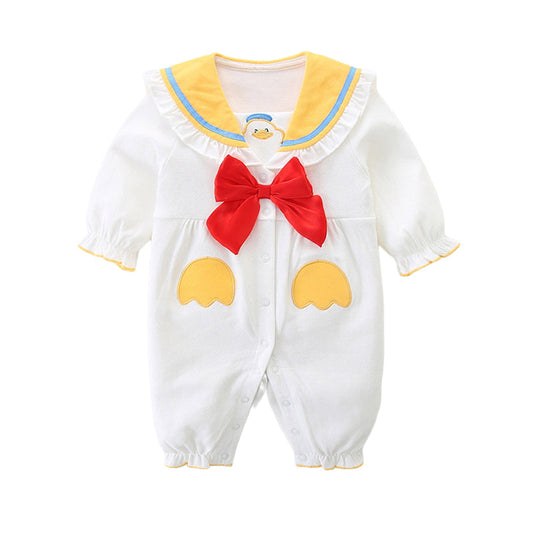 Baby Girls Color-blocking Cartoon Bow Embroidered Jumpsuits Wholesale 221221322