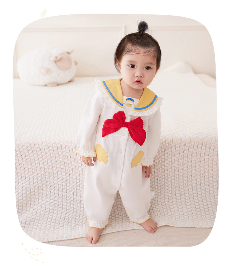 Baby Girls Color-blocking Cartoon Bow Embroidered Jumpsuits Wholesale 221221322