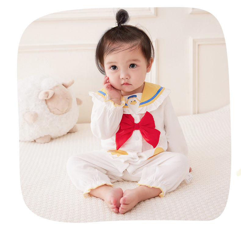 Baby Girls Color-blocking Cartoon Bow Embroidered Jumpsuits Wholesale 221221322