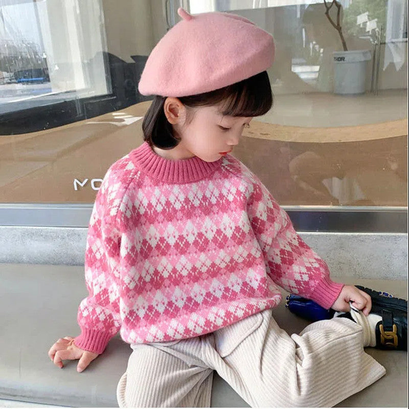 Baby Kid Girls Checked Crochet Sweaters Wholesale 221226234