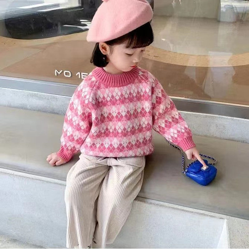 Baby Kid Girls Checked Crochet Sweaters Wholesale 221226234