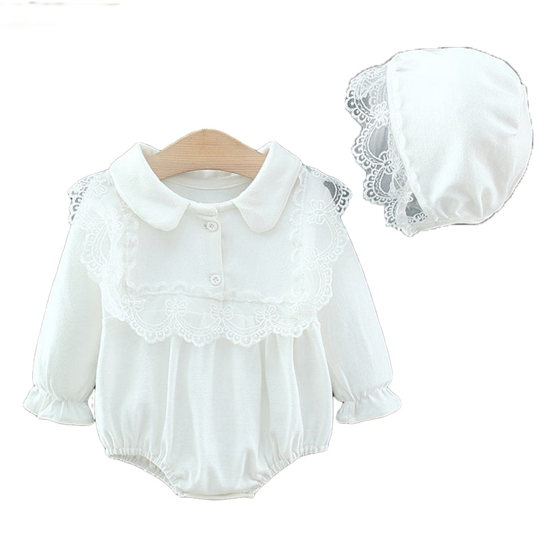 Baby Girls Solid Color Lace Rompers Accessories Hats Wholesale 221226245