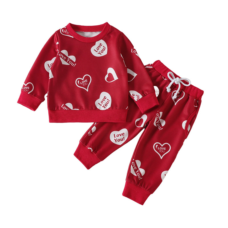 2 Pieces Set Baby Kid Unisex Valentine's Day Letters Love heart Print Hoodies Swearshirts And Ribbon Pants Wholesale 221226250