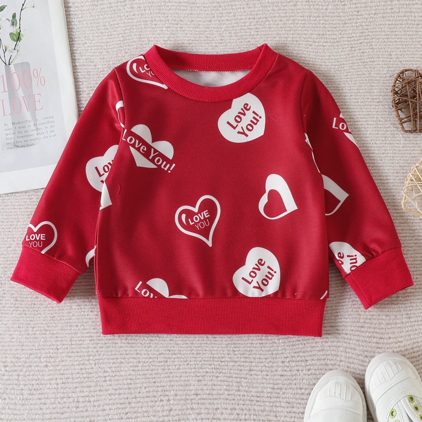 2 Pieces Set Baby Kid Unisex Valentine's Day Letters Love heart Print Hoodies Swearshirts And Ribbon Pants Wholesale 221226250