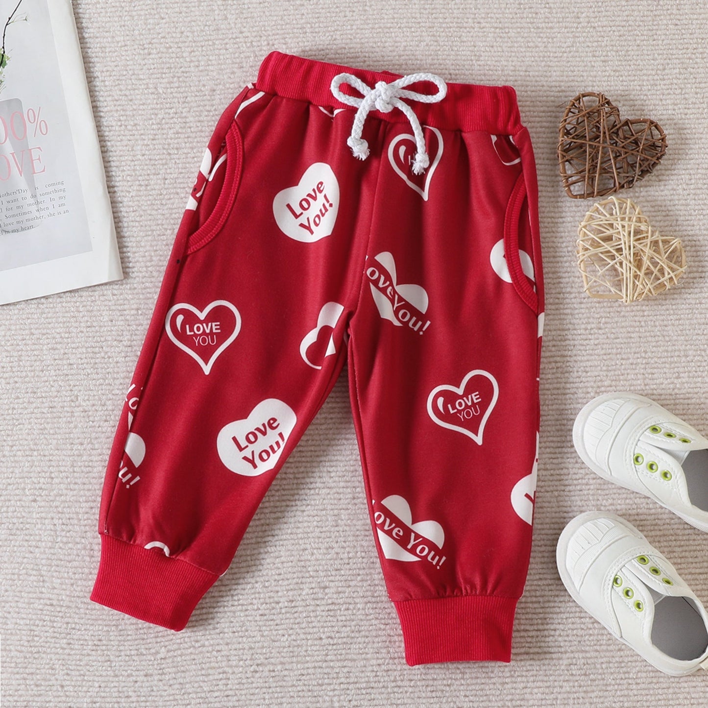 2 Pieces Set Baby Kid Unisex Valentine's Day Letters Love heart Print Hoodies Swearshirts And Ribbon Pants Wholesale 221226250