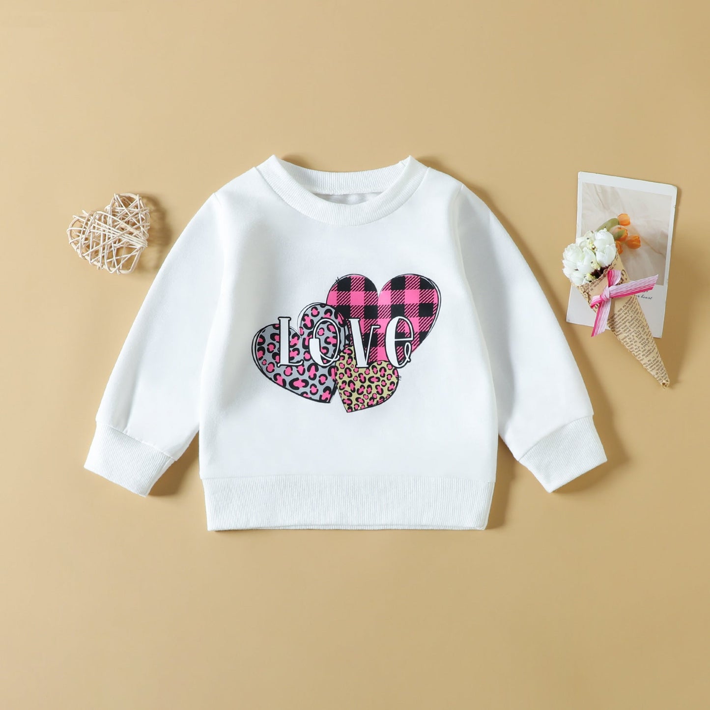 2 Pieces Set Baby Kid Girls Valentine's Day Letters Love heart Print Hoodies Swearshirts And Checked Pants Wholesale 221226251