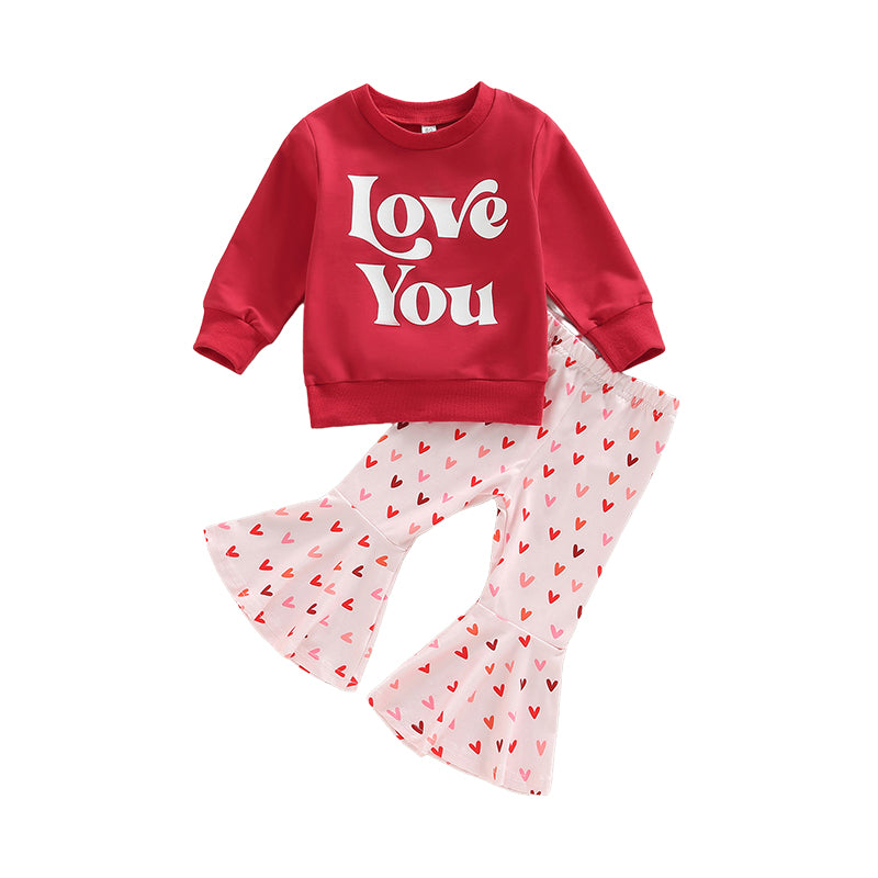 2 Pieces Set Baby Kid Girls Letters Hoodies Swearshirts And Love heart Print Pants Wholesale 221226252