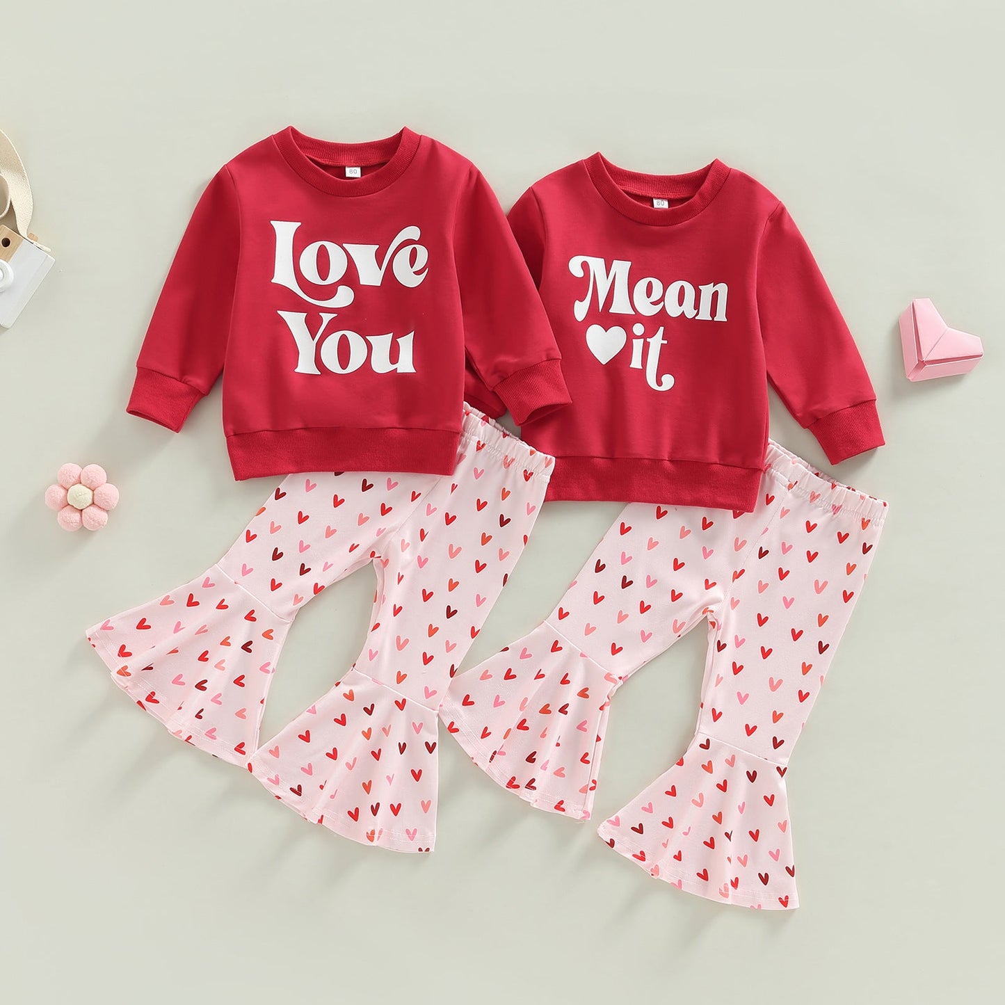 2 Pieces Set Baby Kid Girls Letters Hoodies Swearshirts And Love heart Print Pants Wholesale 221226252