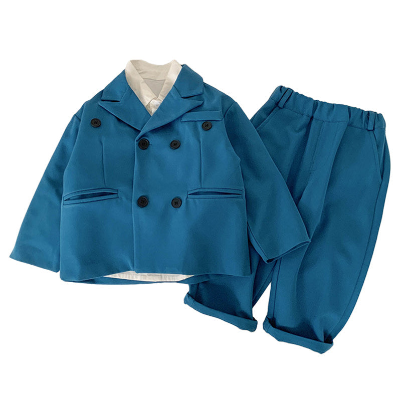 2 Pieces Set Baby Kid Boys Solid Color Blazers And Pants Suits Wholesale 221226380