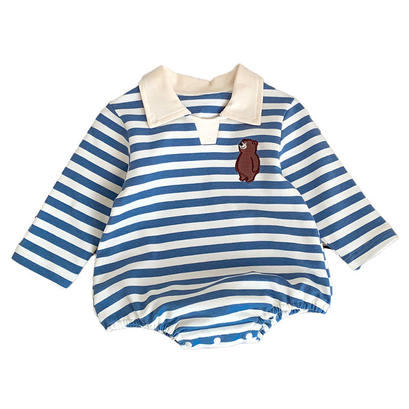 Baby Unisex Striped Cartoon Embroidered Rompers Wholesale 221226386