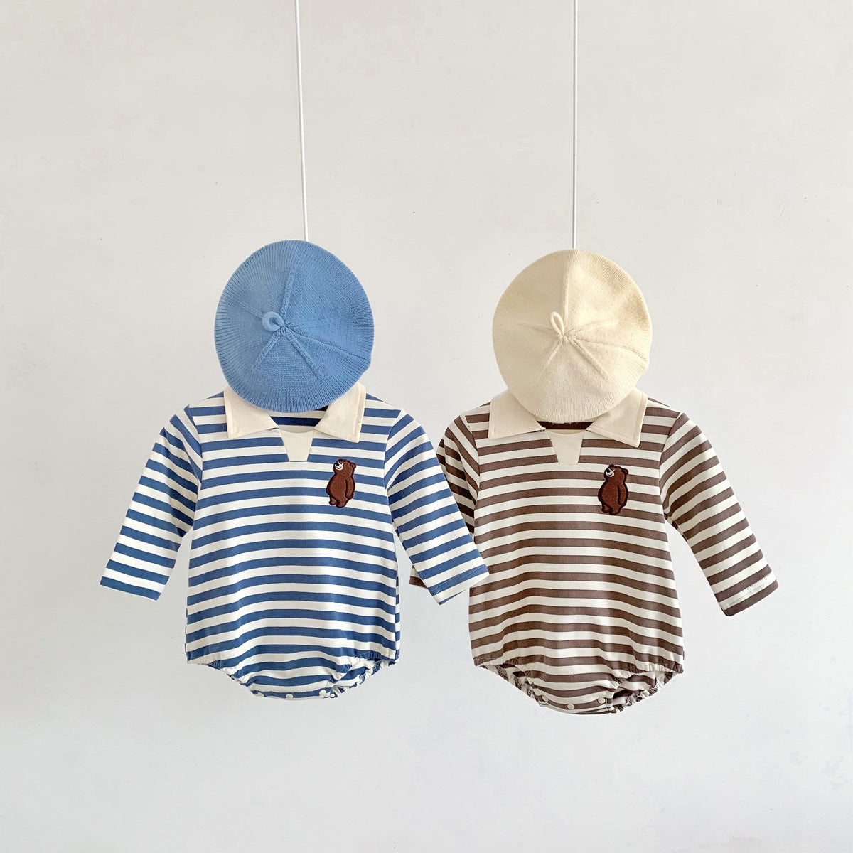 Baby Unisex Striped Cartoon Embroidered Rompers Wholesale 221226386