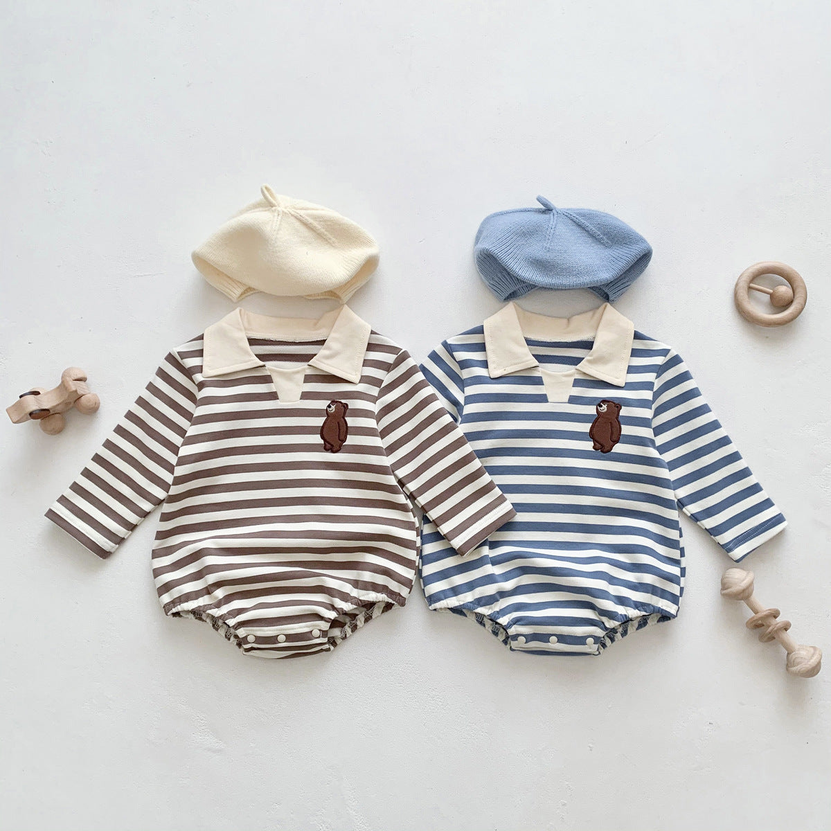 Baby Unisex Striped Cartoon Embroidered Rompers Wholesale 221226386