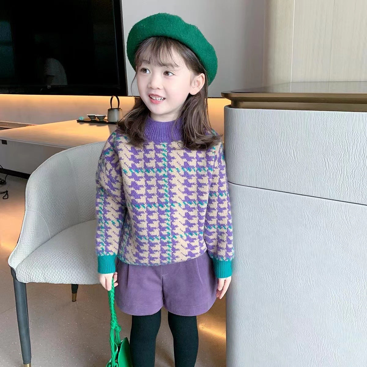 Baby Kid Girls Houndstooth Crochet Sweaters Wholesale 221226407